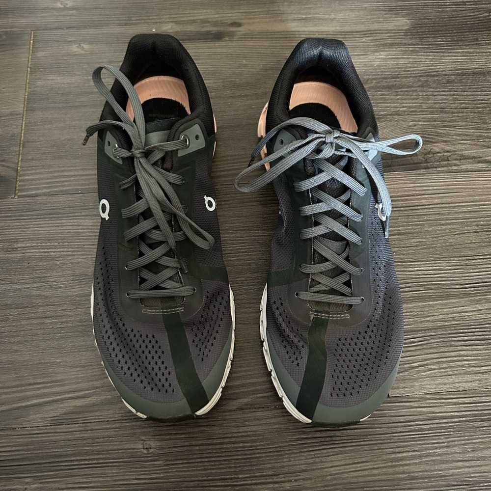 On Running Black Gray and Pink Accent Sneakers
